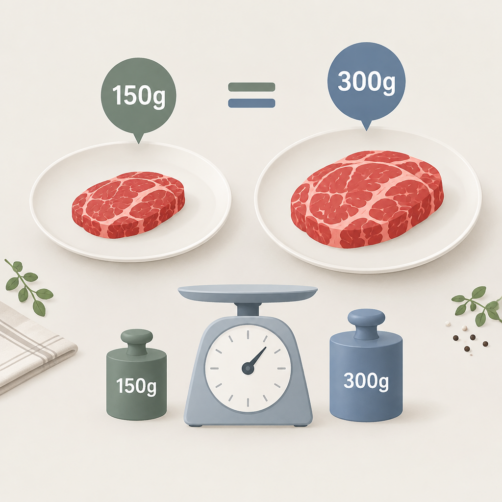 AI 생성 설명 이미지: 안산일동맛집 유니드정육식당 | 150g과 300g 표기를 같은 기준으로 읽는 법
