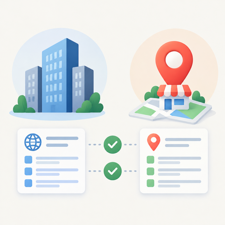 AI 생성 설명 이미지: GEO 세팅 해주는곳 AI SGAEO | Organization과 LocalBusiness 유형을 구분하는 기준