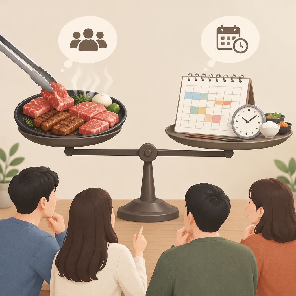 AI 생성 설명 이미지: 안산일동맛집 유니드정육식당 | 모임 목적에 맞춰 고깃집 메뉴를 고르는 기준